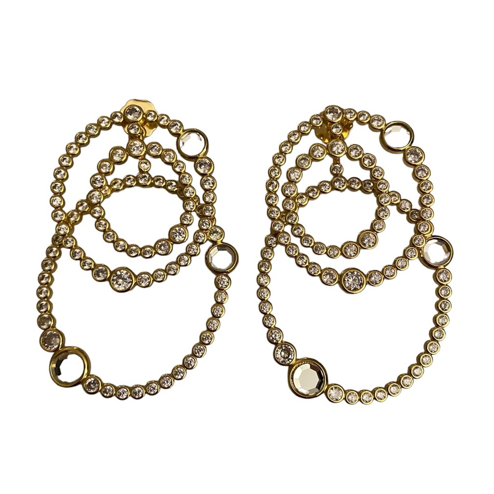 Isharya 18k Good Plated Hoop Crystal Convertible Post Back Earrings Signed